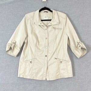 Spring Jacket Womens XL 3/4 Tabbed Sleeves Snap Front Pockets Cotton & Colors